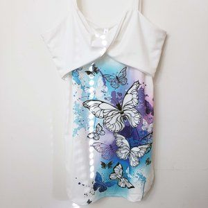 Dressfo Women's White Butterfly Faux Wrap Camisole Shell Blouse Shirt Tank Top